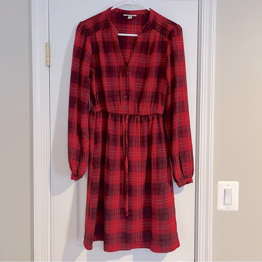 Knox Rose Red Plaid Dress XS with drawstring  to cinch